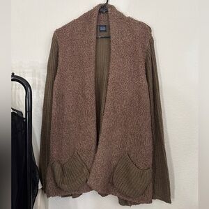 Saks fifth avenue blue plush sweater brown fuzzy cardigan sweater